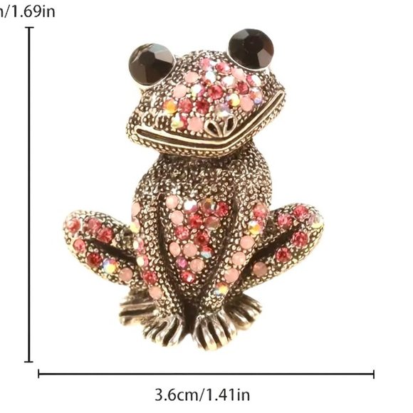 Frog Rhinestone Brooch Pin Stylish Sparkle Glam Pink Black Eyes Silver Sparkle - Picture 5 of 5